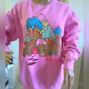 VINTAGE SWEATSHIRT PINK CANDY LAND BY HASBRO SZ. S/M ICE CREAM CONES GALORE FUN!